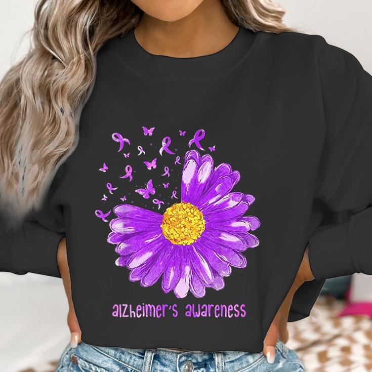 Daisy Butterfly Purple Ribbon Alzheimer Awareness Women Sweatshirt Gifts for Women