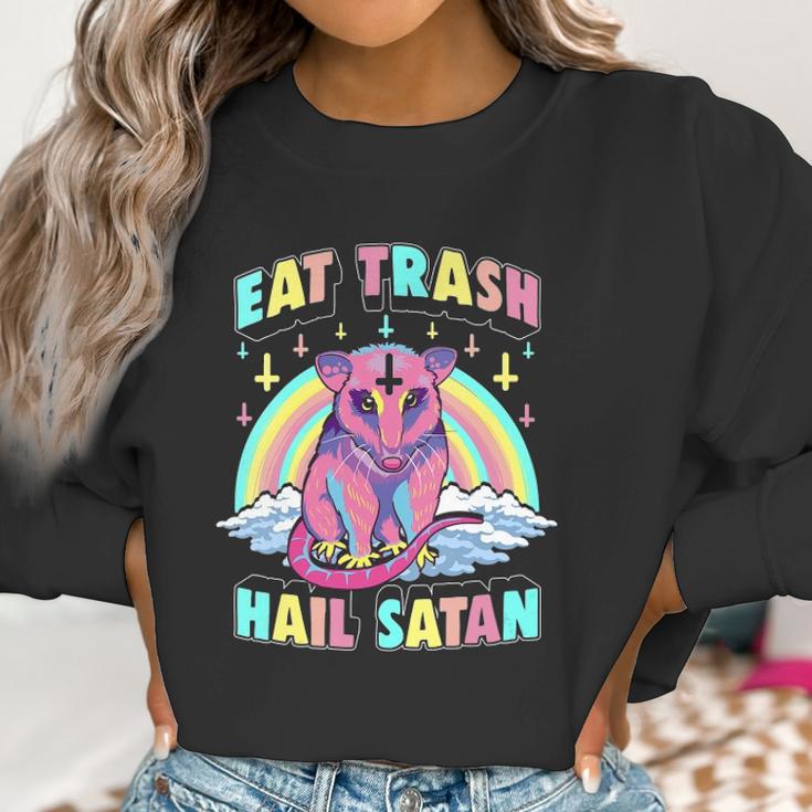 Womens Eat Trash Hail Satan Kawaii Pastel Goth Possum V-Neck Women Sweatshirt Gifts for Women