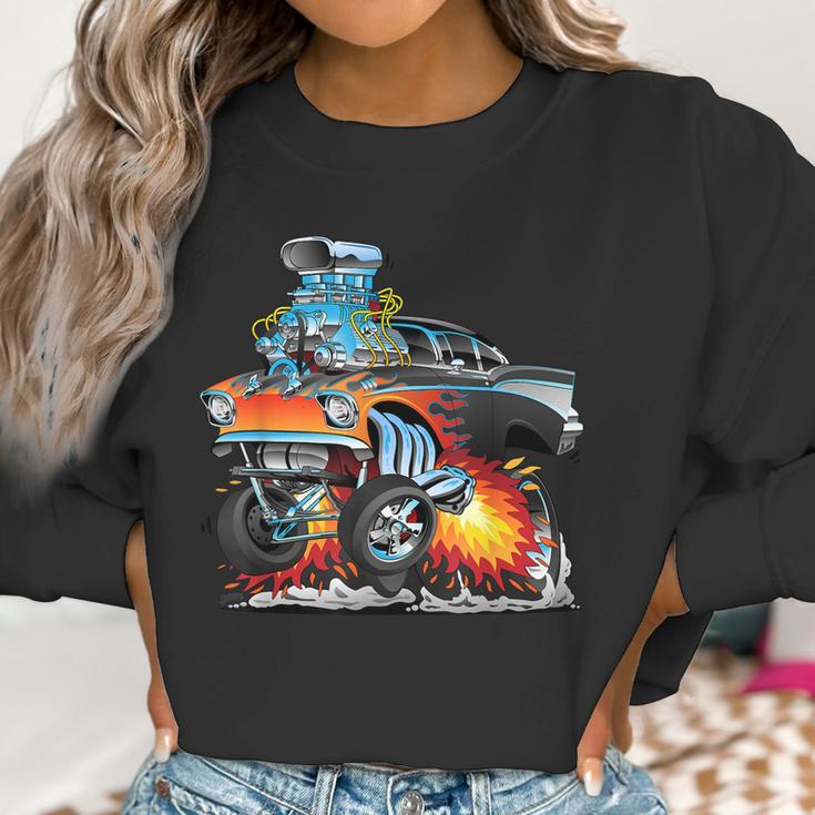 Funny Classic Hot Rod Fifties Drag Racing Muscle Car Cartoon Women Sweatshirt Gifts for Women