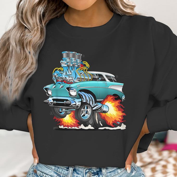 Funny Fifties Style Muscle Car Hot Rod Station Wagon Cartoon Women Sweatshirt Gifts for Women