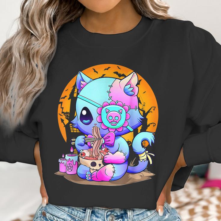 Kawaii Creepy Cat Eating Ramen Noodles Pastel Goth Halloween Men Women T-Shirt Graphic Print Casual Unisex Tee Women Sweatshirt Gifts for Women