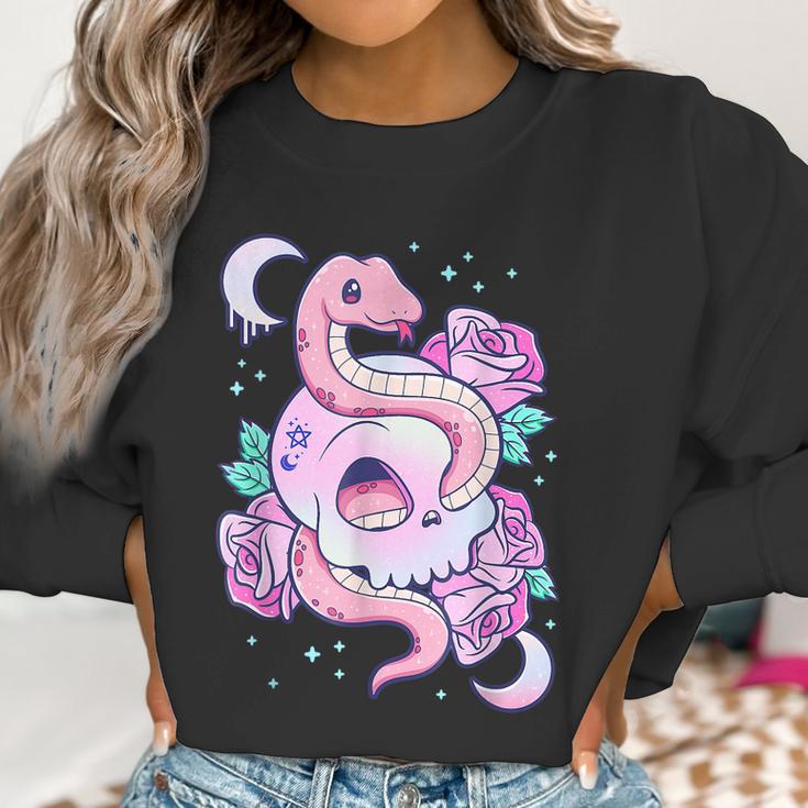 Kawaii Pastel Goth Cute Creepy Skull Serpent Snake Roses Men Women T-Shirt Graphic Print Casual Unisex Tee Women Sweatshirt Gifts for Women