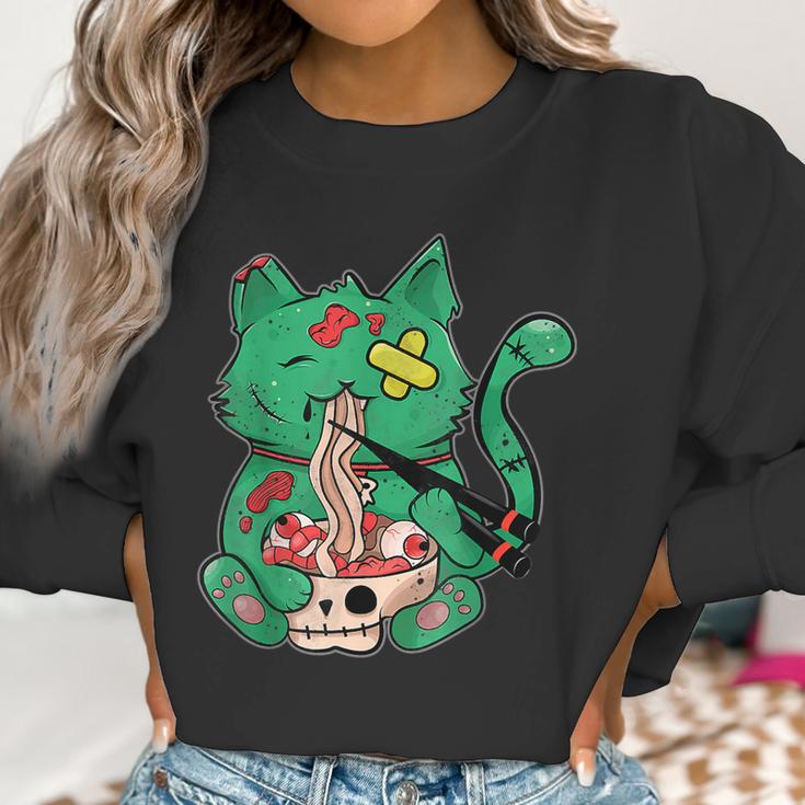 Pastel Goth Kawaii Creepy Cat Eating Ramen Noodles Halloween Men Women T-Shirt Graphic Print Casual Unisex Tee Women Sweatshirt Gifts for Women