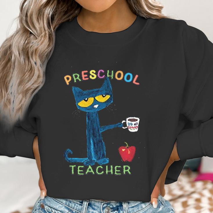 Pete The Cat With Coffee Preschool Women Sweatshirt Gifts for Women