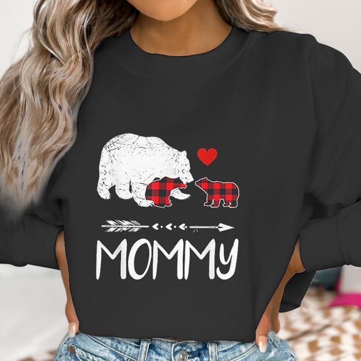 Red Plaid Mommy Bear Two Cubs Matching Buffalo Xmas Women Sweatshirt Gifts for Women