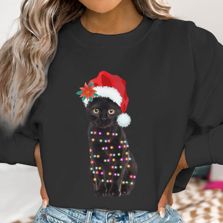 Santa Black Cat Tangled Up In Lights Christmas Santa Women Sweatshirt Gifts for Women