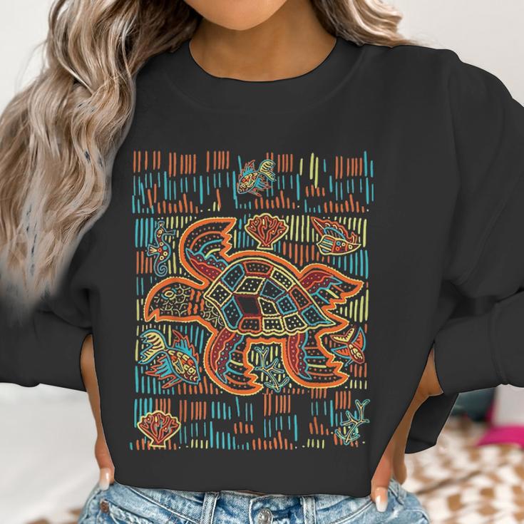 Sea Turtle Inspired By Mola Artwork Of Panama Kuna Women Sweatshirt Gifts for Women