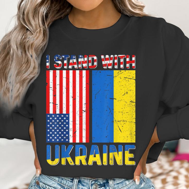 I Stand With Ukraine Support Ukraine Ukrainian American Flag V2 Men Women T-Shirt Graphic Print Casual Unisex Tee Women Sweatshirt Gifts for Women