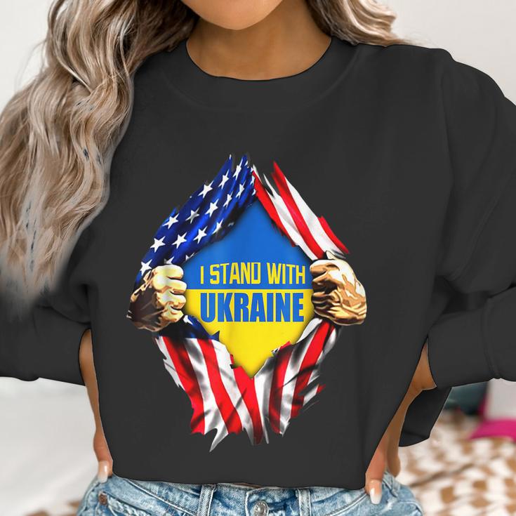 Support I Stand With Ukraine American Flag Ukrainian Flag Men Women T-Shirt Graphic Print Casual Unisex Tee Women Sweatshirt Gifts for Women