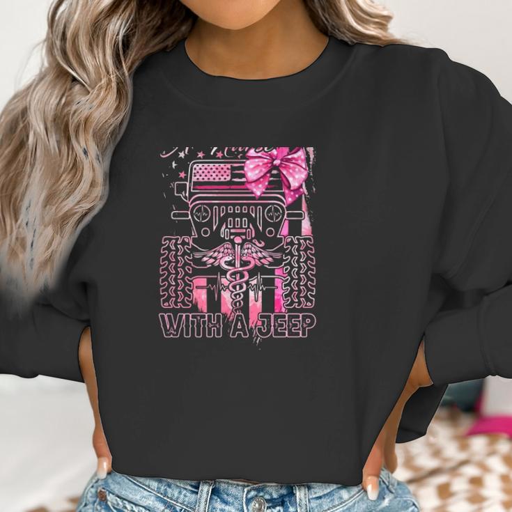 Never Underestimate A Nurse With A Jeep Truck Nurse American Flag Women Sweatshirt Gifts for Women