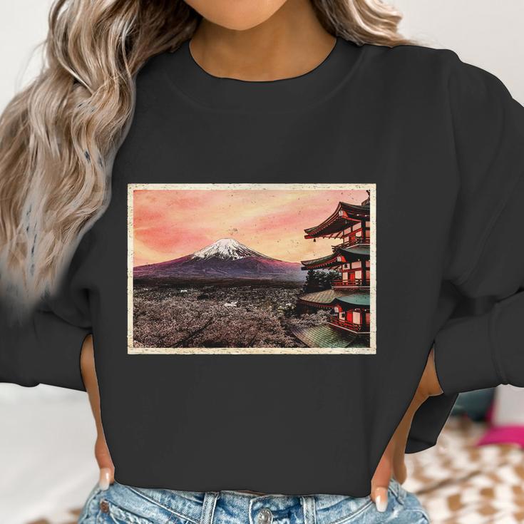 Vintage Japanese Mt Fuji Pagoda And Cherry Blossoms Women Sweatshirt Gifts for Women