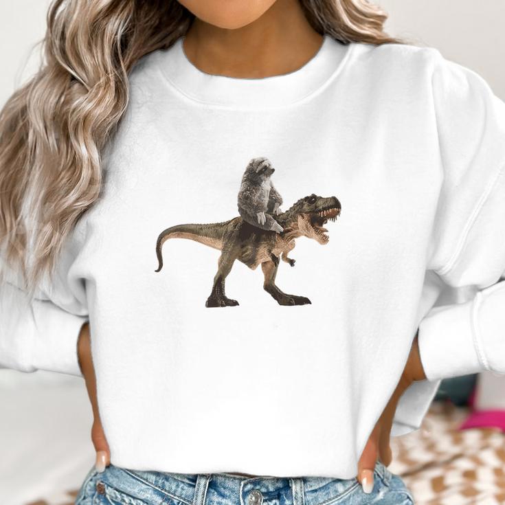 Cute Sloth Riding A Trex Tyrannosaurus Rex Women Sweatshirt Gifts for Women