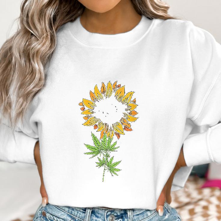 Marijuana Leaf Cannabis Sunflower Cool Stoner Gifts Women Sweatshirt Gifts for Women