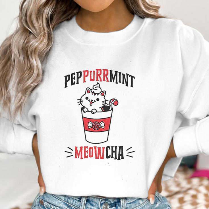 Peppurrmint Meowcha Funny Christmas Cat Peppermint Mocha Coffee Women Sweatshirt Gifts for Women