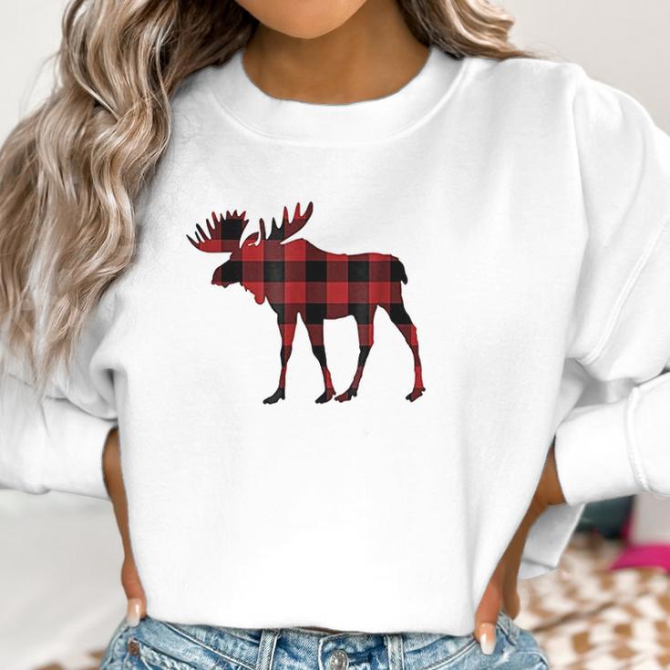 Red Black Buffalo Plaid Flannel Christmas Moose Women Sweatshirt Gifts for Women