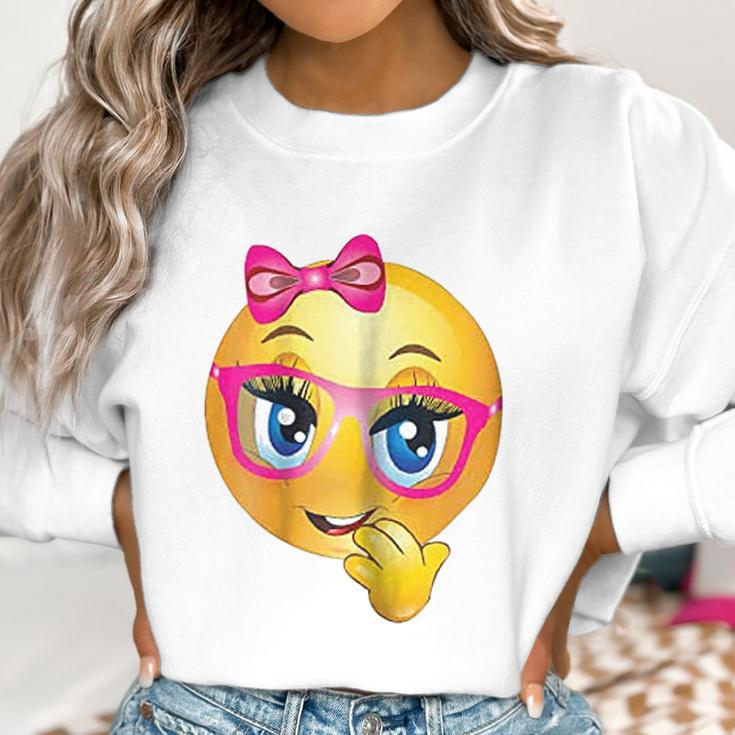 Smiling Girl Bling Face With Pink Glasses Women Emojis Women Sweatshirt Gifts for Women