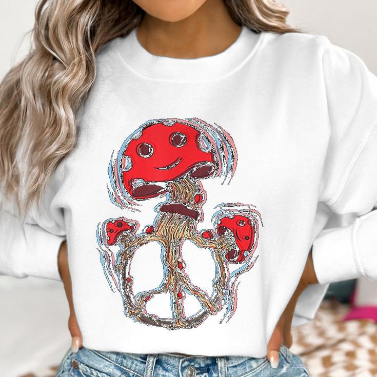 Trippy Magic Mushrooms Peace Sign 70S Women Sweatshirt Gifts for Women