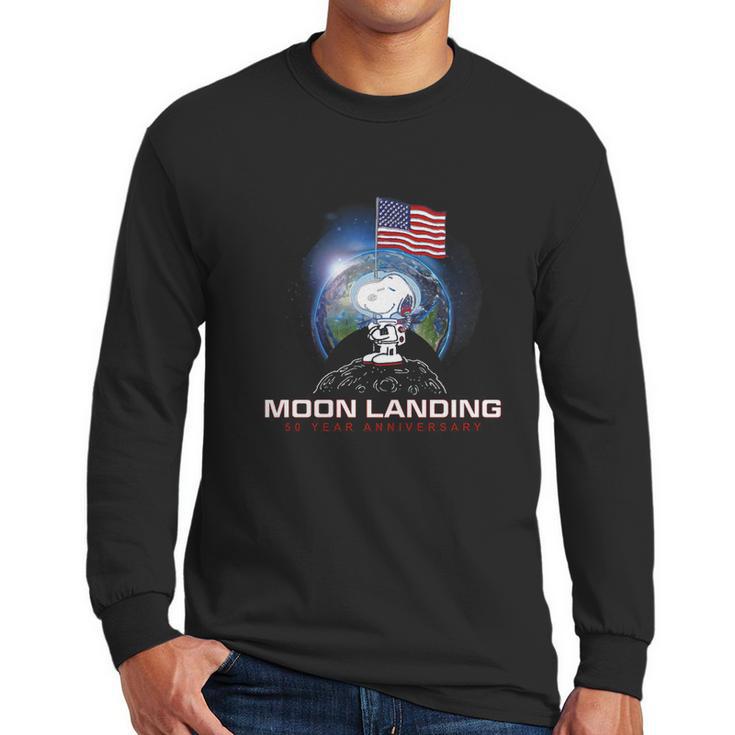 American Flag Snoopy Moon Landing 50 Year Anniversary Shirt Men Long Sleeve Tshirt