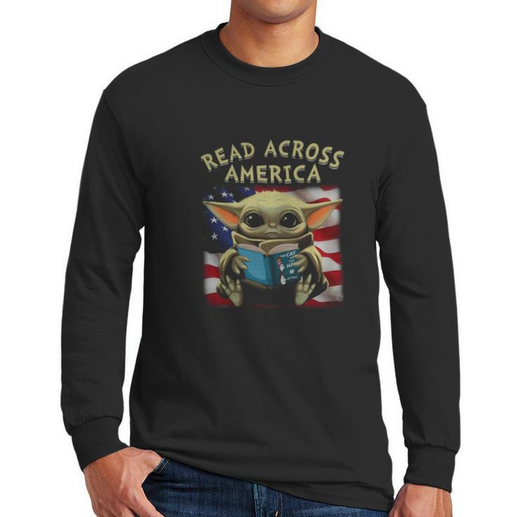Baby Yoda Read Across America Flag Men Long Sleeve Tshirt