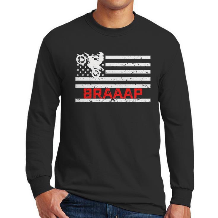 Braaap Vintage Usa American Flag Dirt Bike Men Long Sleeve Tshirt