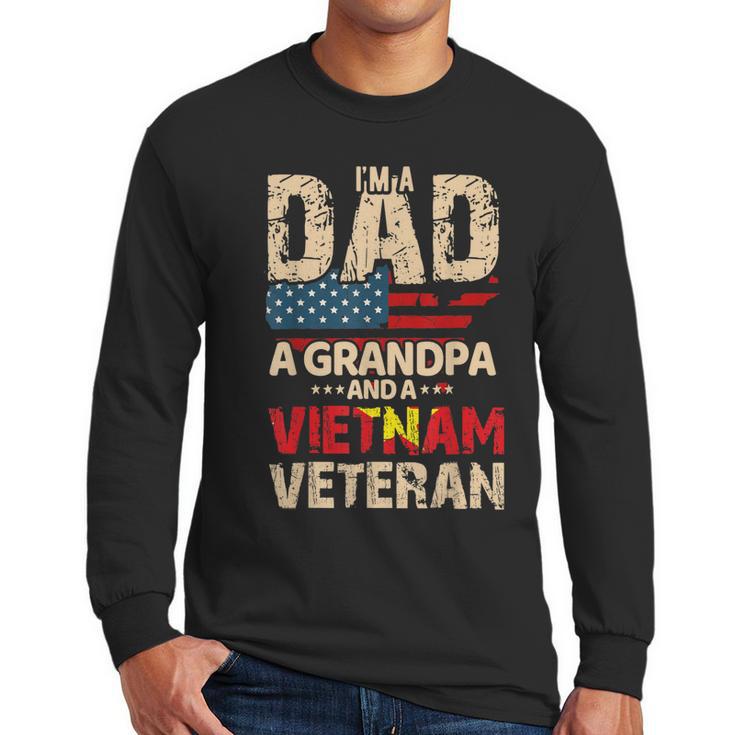 Mens Dad Grandpa Husband Us Flag Vietnam Veteran Father Day Men Long Sleeve Tshirt