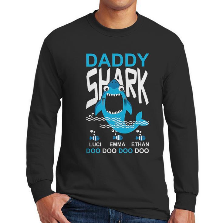 Daddy Shark Kids Name Men Long Sleeve Tshirt