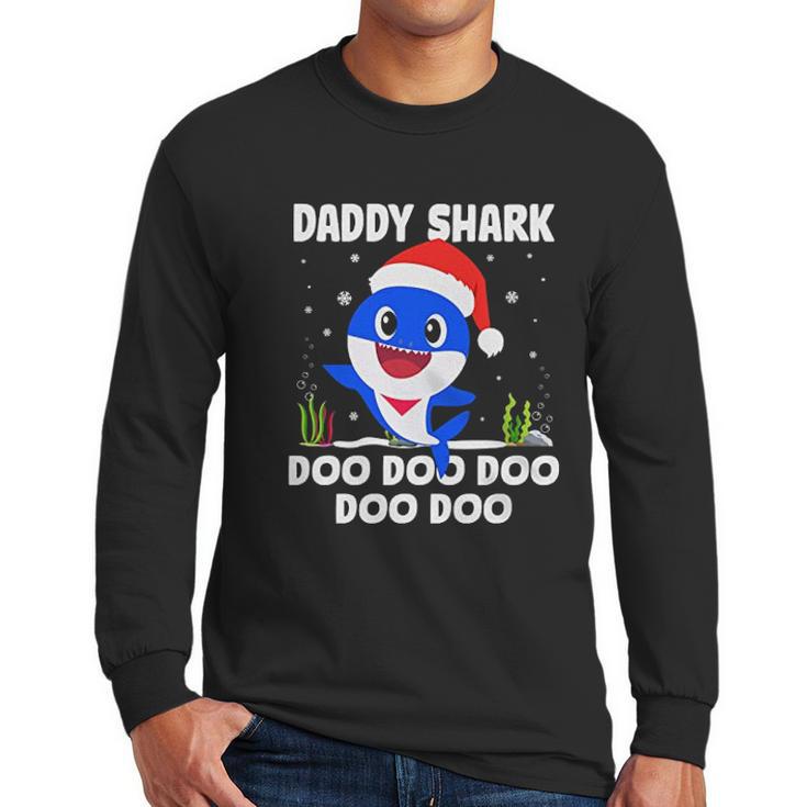 Men Daddy Shark With Santa Claus Hat Family Pajama Men Long Sleeve Tshirt