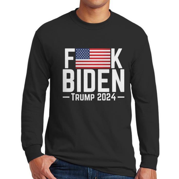 Fuck Biden American Flag Trump 2024 Shirt Men Long Sleeve Tshirt