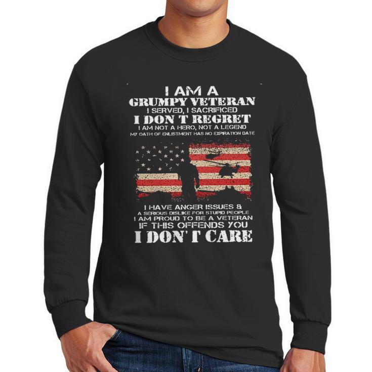 I Am A Grumpy Veteran I Dont Care 2022 New Gift Men Long Sleeve Tshirt