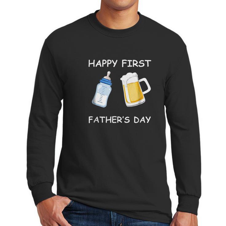 Happy First Fathers Day Funny Emoji Men Gift Men Long Sleeve Tshirt