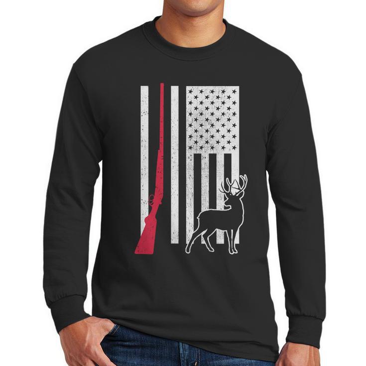 Hunting Deer Rifle Flag Men Long Sleeve Tshirt