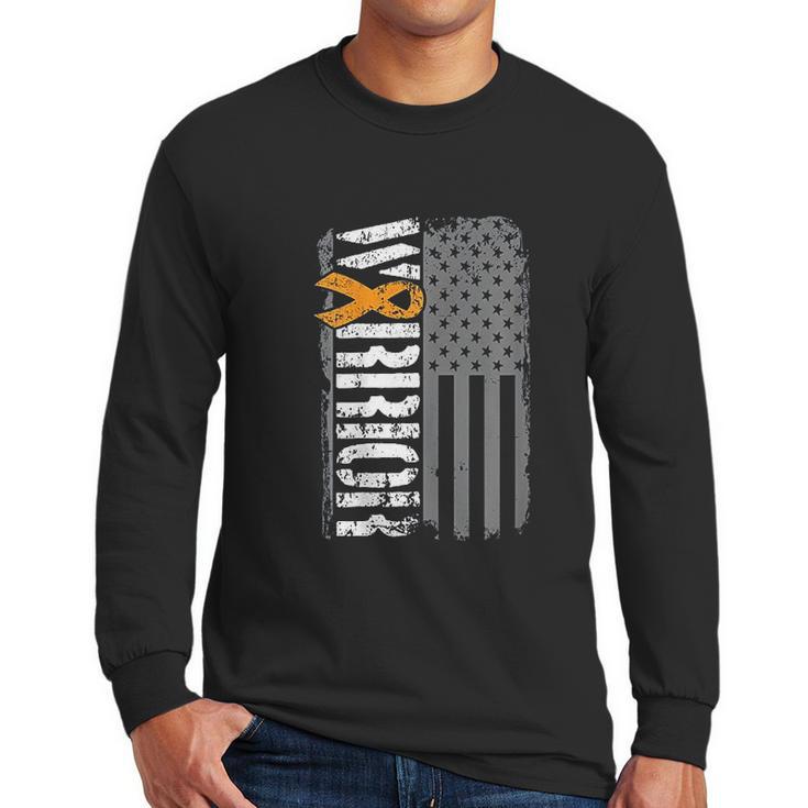 Kidney Warrior Sideways Awareness Ribbon Usa Flag Men Long Sleeve Tshirt