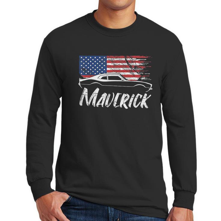 Maverick 302 Vintage American Flag Usa Muscle Car Men Long Sleeve Tshirt