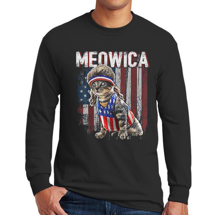 Meowica Cat Mullet American Flag Men Long Sleeve Tshirt