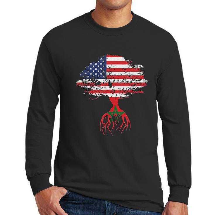 Moroccan Roots American Flag Morocco Gifts Men Long Sleeve Tshirt