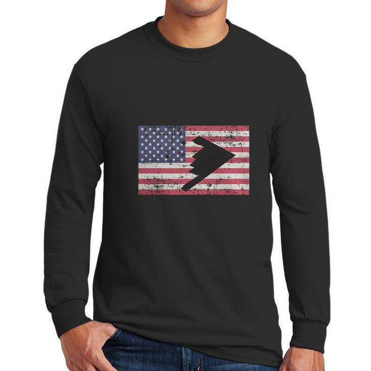 Patriotic B2 Stealth Bomber American Flag T-Shirt Men Long Sleeve Tshirt