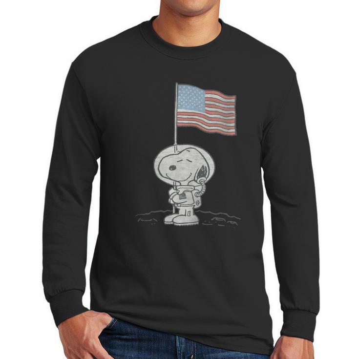 Peanuts Snoopy Astronaut American Flag 1St Step On The Moon Shirt Men Long Sleeve Tshirt