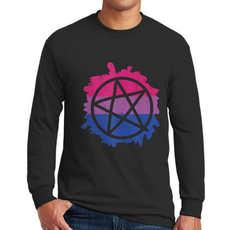 Pentagram Satanic Goth Lgbtq Bisexual Flag Gay Pride Ally Bi Men Long Sleeve Tshirt