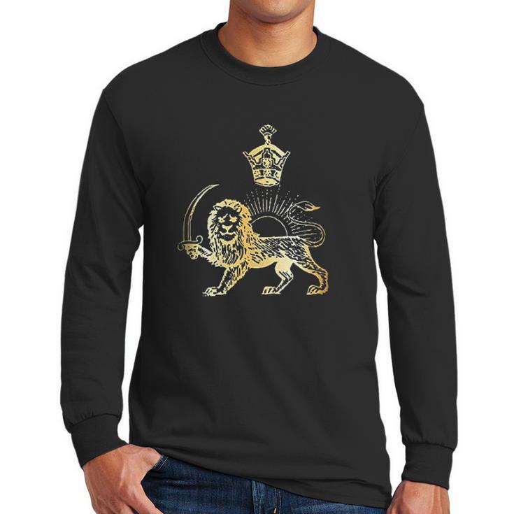 Persian Flag Iranian Lion Sun And Crown Men Long Sleeve Tshirt