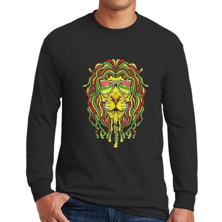 Rastafari Lion Dreadlock Jamaican Flag Reggae Music Rasta Men Long Sleeve Tshirt