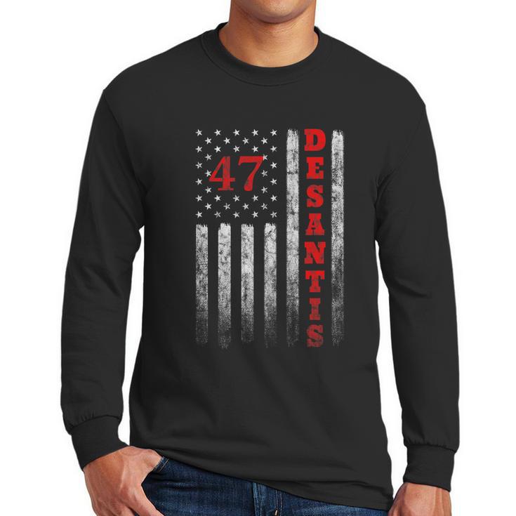 Ron Desantis 2024 American Flag Vintage Faded Distressed Men Long Sleeve Tshirt