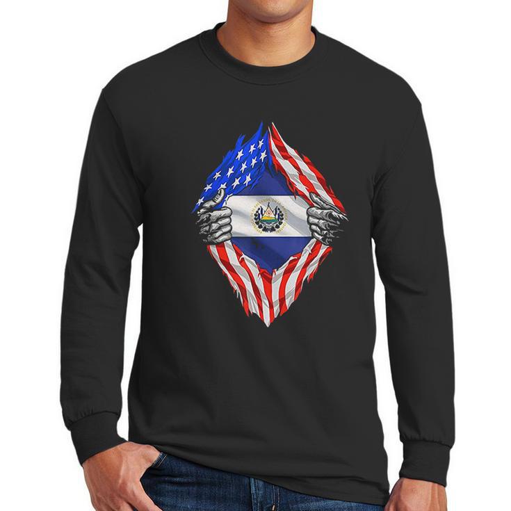 Super Salvadoran Heritage El Salvador Roots Usa Flag Men Long Sleeve Tshirt