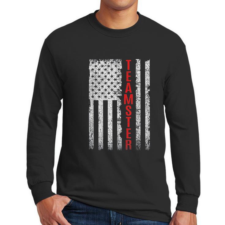 Teamster Proud American Flag Men Long Sleeve Tshirt