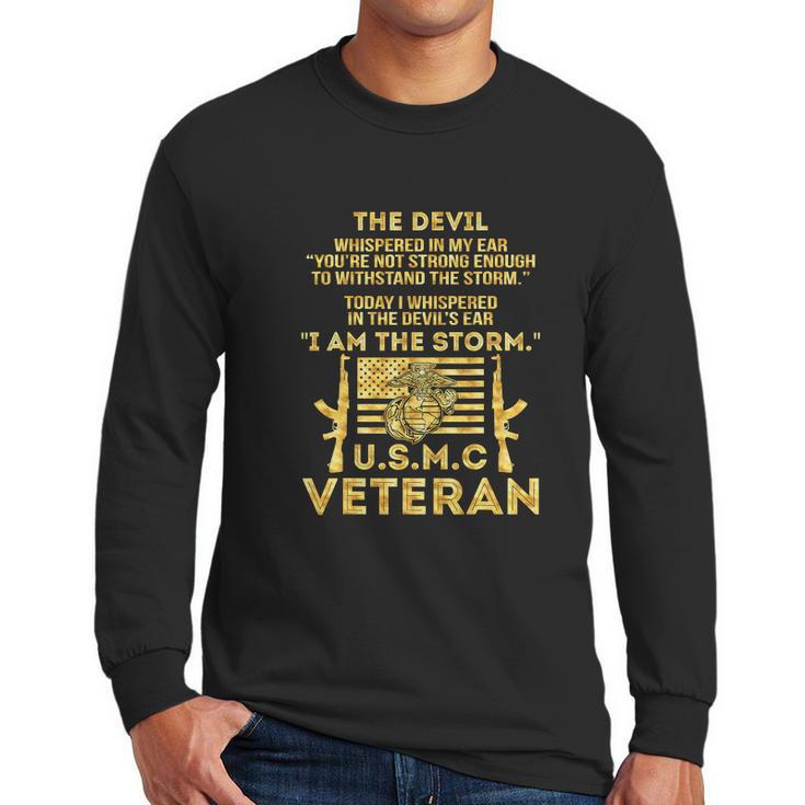 U S M C Veteran I Am The Storm Gold Foil Effect Graphic Design Printed Casual Daily Basic Men Long Sleeve Tshirt