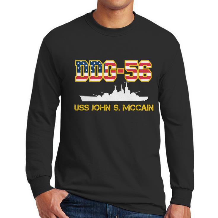 Uss John Mccain Ddg-56 Usa Flag Graphic Design Printed Casual Daily Basic Men Long Sleeve Tshirt