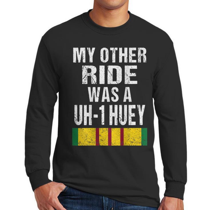 Vietnam Veteran Biker Uh-1 Huey Helicopter Men Long Sleeve Tshirt