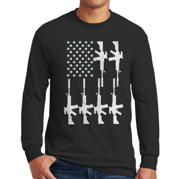 Vintage American Gun Rifle Usa Flag Men Long Sleeve Tshirt