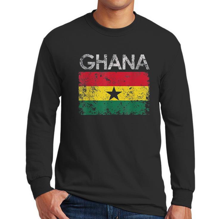 Vintage Ghana Ghanaian Flag Pride Men Long Sleeve Tshirt