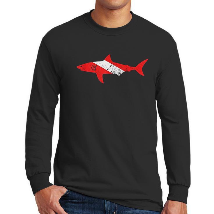 Vintage Shark Scuba Dive Diver Down Flag Emoji Men Long Sleeve Tshirt