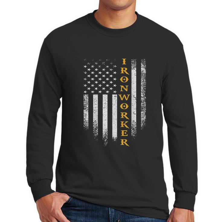 Vintage Usa Ironworker American Flag Iron Worker Patriotic Men Long Sleeve Tshirt